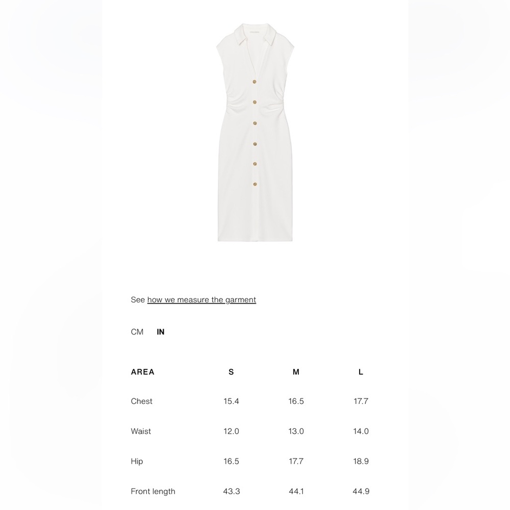 Zara Pique Midi Dress Oyster White Sleeveless & Gold Button Stretch V neck NWT S - Picture 10 of 14